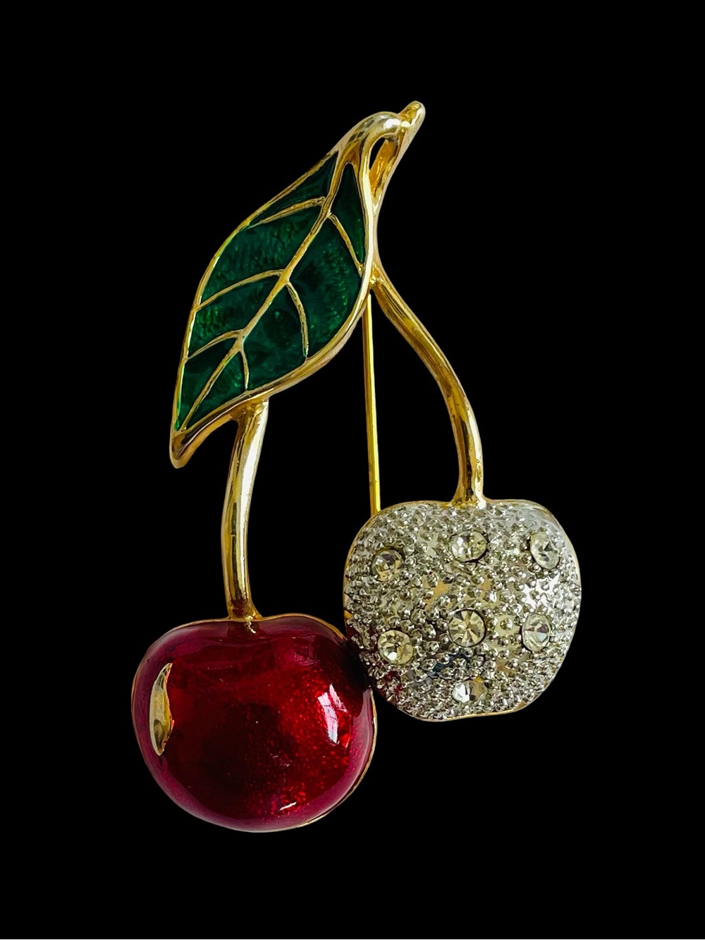 Vintage Goldtone Dual Cherry Brooch